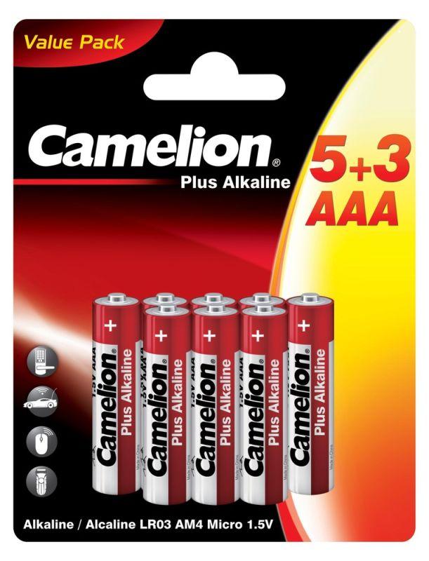 Элемент питания алкалиновый AAA/LR03 1.5В Plus Alkaline LR03-BP8 BL-8 (блист.8шт) Camelion 14134