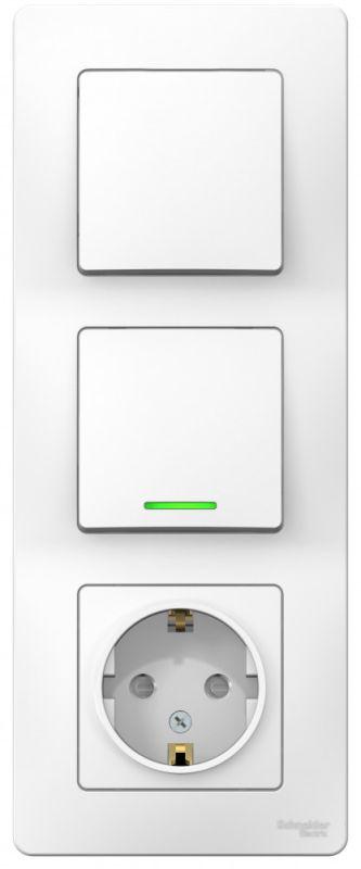 Блок СП Blanca (розетка с заземл. защ. шторки 16А 250В + 1-кл. выкл. с подсветкой + 1-кл. выкл.) бел. SE BLNBS101111