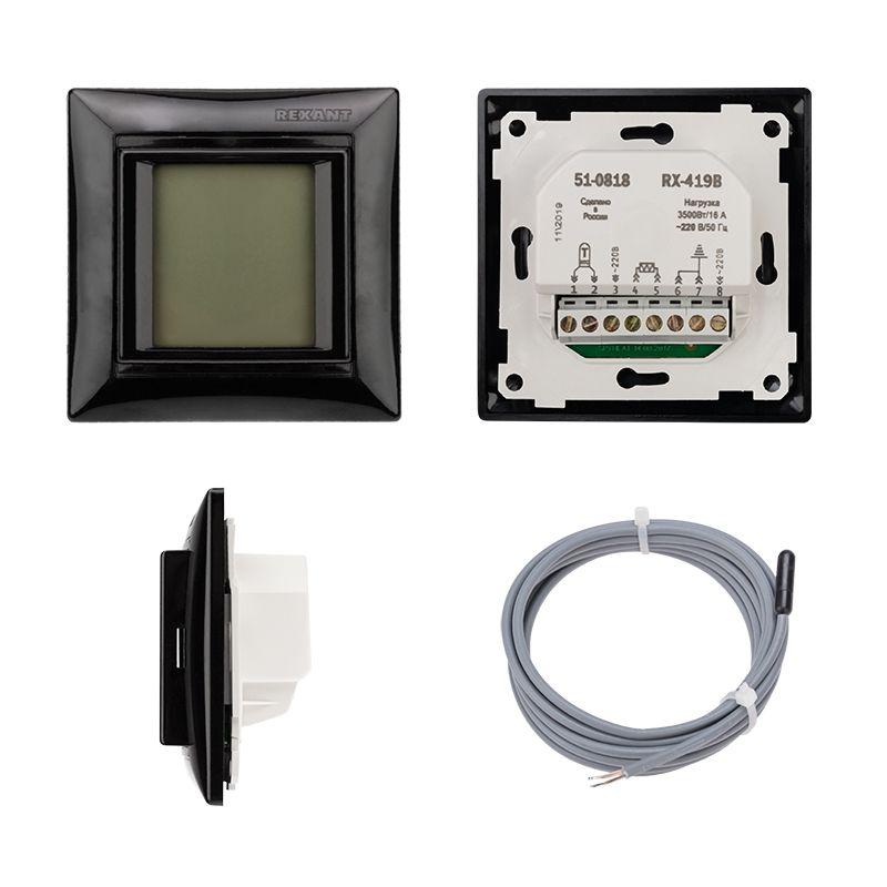 Терморегулятор сенсорный RX-419B черн. совместим с Legrand серии Valena Rexant 51-0818