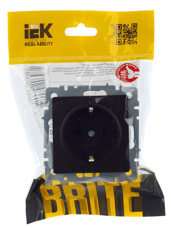 Розетка BRITE РС14-1-0-БрЧ 16А с заземл. защ. шторки механизм черн. IEK BR-R14-16-K02