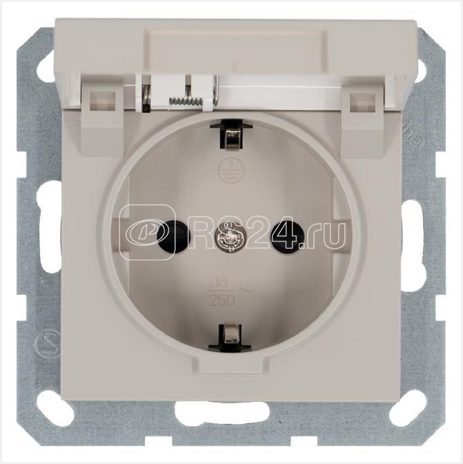 Розетка 1-м Shuko 16А IP20 с заземл. защ. шторки с крышкой механизм тауп Jasmart G5505T