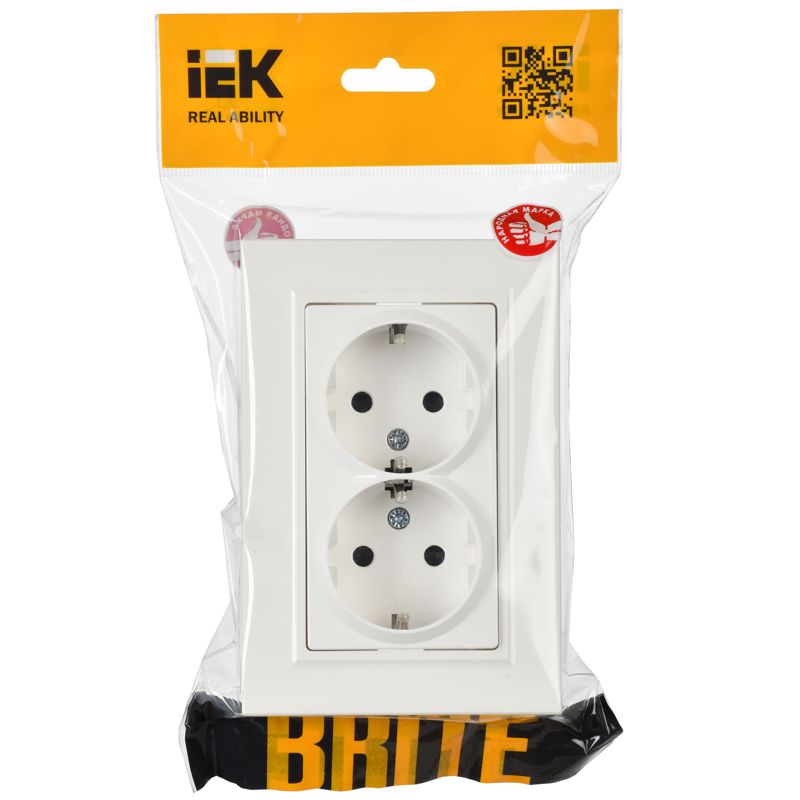 Розетка 2-м СП BRITE РСш12-3-БрБ 16А в сборе с заземл. защ. шторки бел. IEK BR-R24-16-K01-F