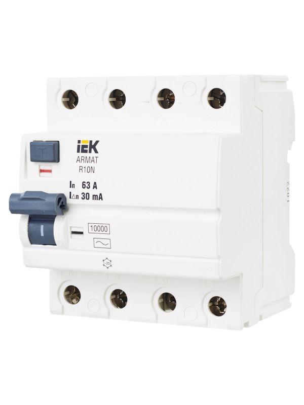 Выключатель дифференциального тока (УЗО) 4п 63А 30мА тип AC ВДТ R10N ARMAT IEK AR-R10N-4-063C030