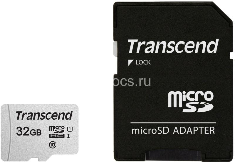 Карта памяти TS32GUSD300S-A 32GB microSDHC Class 10 UHS-I U1 R95 W45MB/s with SD adapter Transcend 1000501693