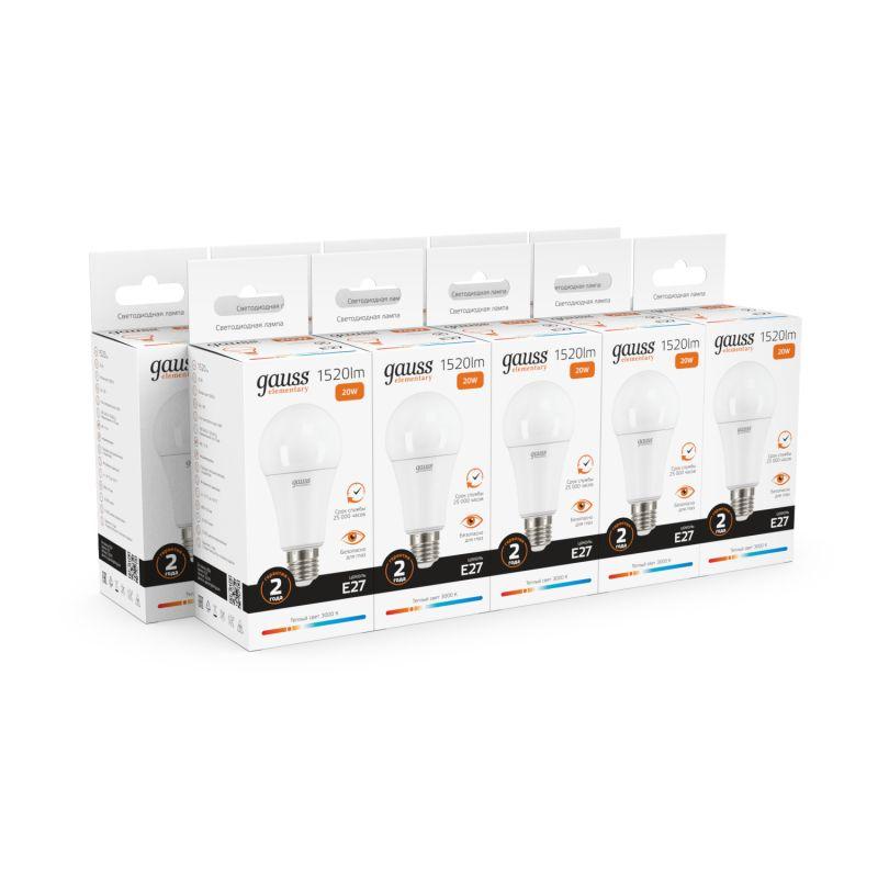 Лампа светодиодная Elementary 20Вт A60 грушевидная 3000К тепл. бел. E27 1520лм GAUSS 23219