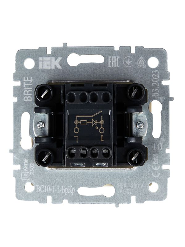 Выключатель 1-кл. СП BRITE ВС10-1-1-БрКр 10А с индик. механизм беж. IEK BR-V10-1-10-K10