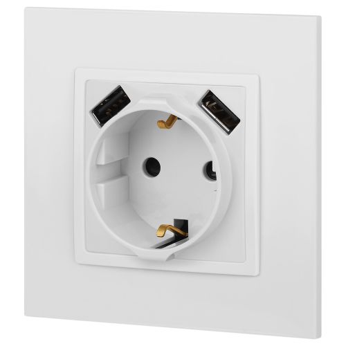 Розетка 16А 250В 2P+E с 2хUSB 5В-3А защ. шторки Elegance бел. 14-4109-01 ЭРА Б0047867