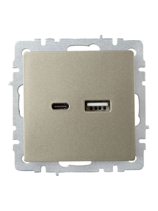 Розетка BRITE USB A+C 18Вт РЮ11-1-БрШ механизм шампань IEK BR-U22-018-K37