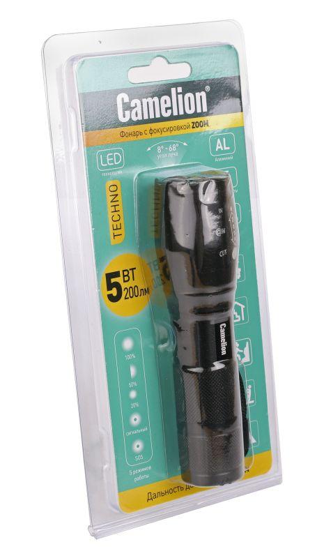 Фонарь LED51530 LED XML-T6 ZOOM 5 режимов 3хLR03 алюм. черн. (открывающ. блист.) Camelion 14536