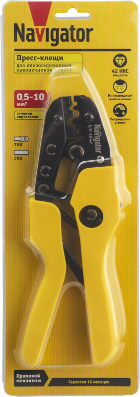 Пресс-клещи 80 385 NHT-Pkv01-M-10 для неизолированных 6кв.мм Navigator 80385