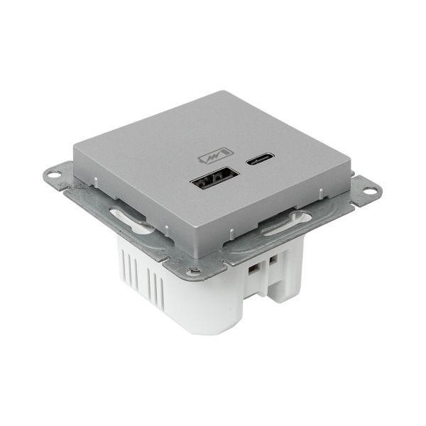 Розетка СП Эпика USB-A+С механизм алюм. EKF UP1-SOA-USBA+USBC