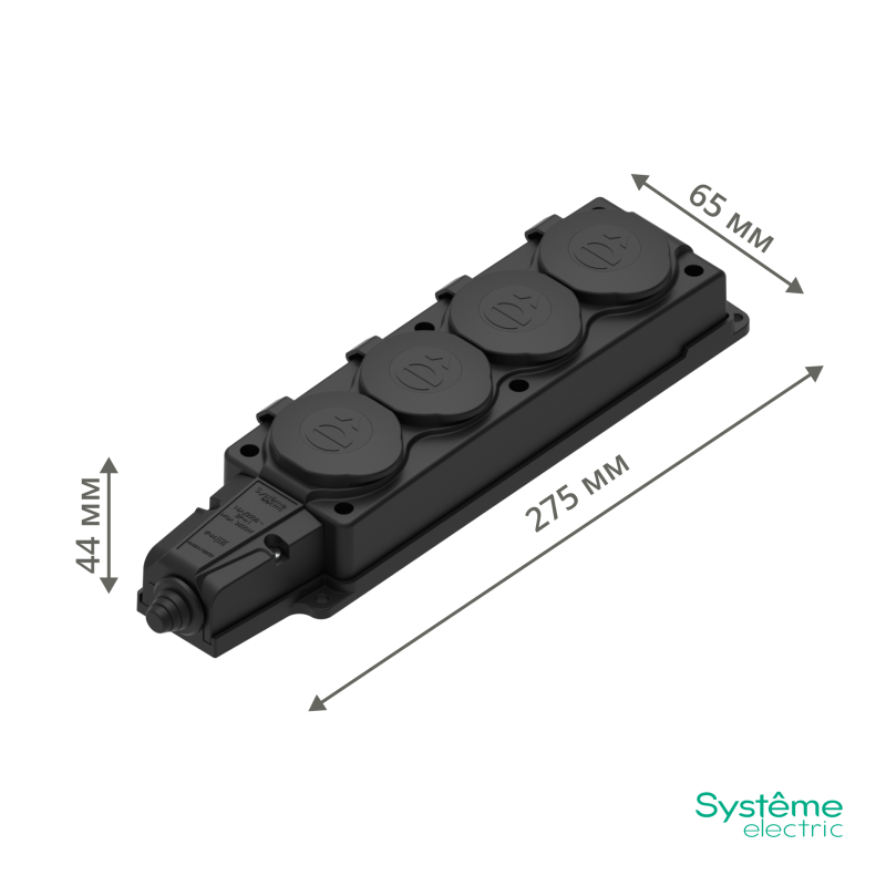 Колодка удлинителя 4-м MultiSet 16А 250В IP44 с заземл. каучук черн. SE MST4104BK