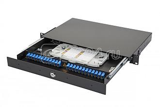 Панель оптическая 47D-24 19дюйм 1U выдвижная корпус на 24 адаптера 16 симплекс SC адаптеров OS2 Eurolan 47D-24-S2-SC-16-11BL