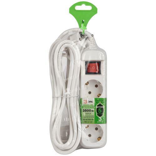 Удлинитель 3х5м с заземл. с выкл. ПВС 3х1 UDL-16-350-ES Greenline Эра Б0065066