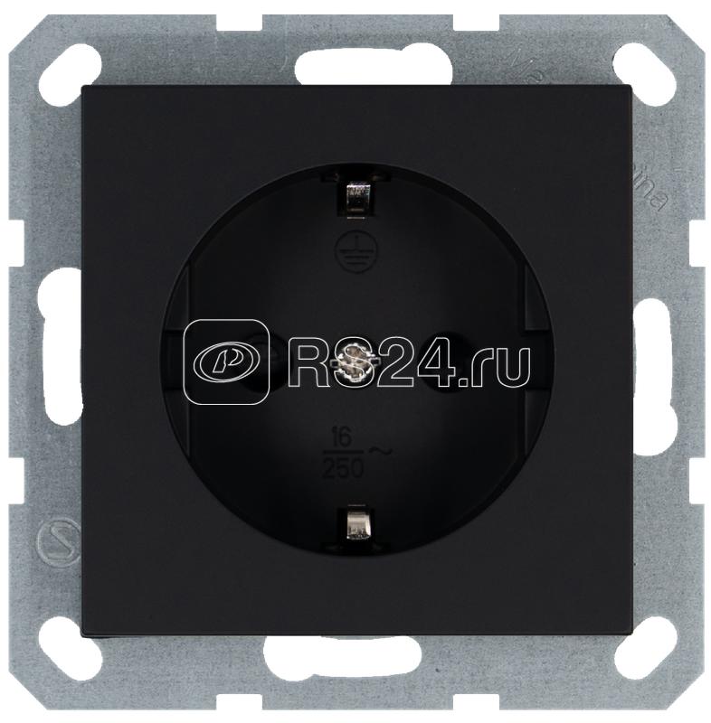 Розетка 1-м Shuko 16А IP20 с заземл. защ. шторки механизм черн. матов. soft touch Jasmart G5501PB