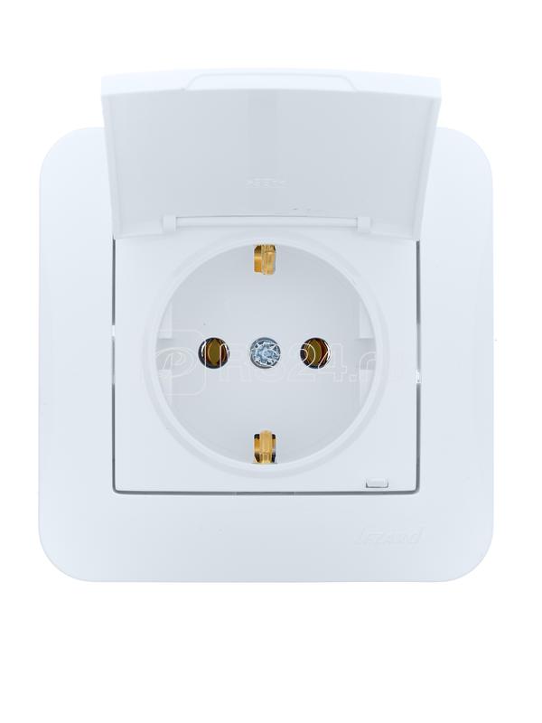 Розетка 1-м СП ASTI 16А IP20 с заземл. с крышкой термопласт в сборе бел. LEZARD 7081-0202-123В