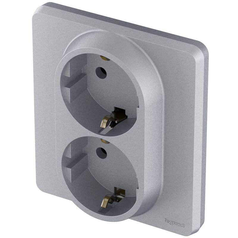 Розетка Inspiria 16А 250В 2х2P+E немецк. стандарт алюм. IEK 673752