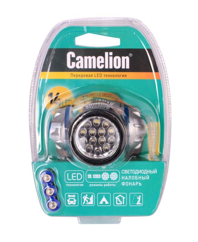 Фонарь налобный LED 5312-14F4 14LED 4 режима 3хR03 (в компл.) металлик Camelion 7536