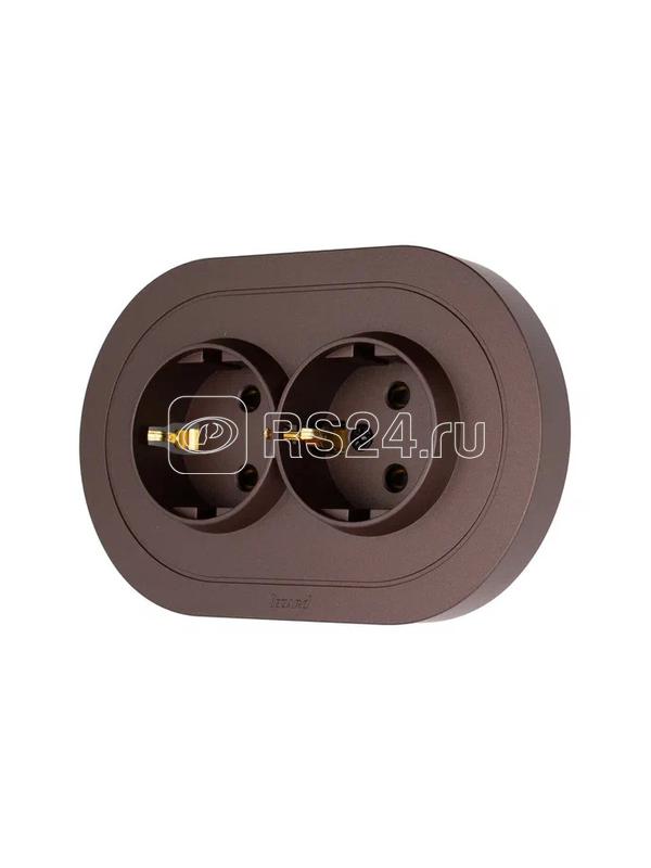 Розетка 2-м СП OSEN с заземл. ПБТ круглая механизм шоколад LEZARD 744-7300-127B