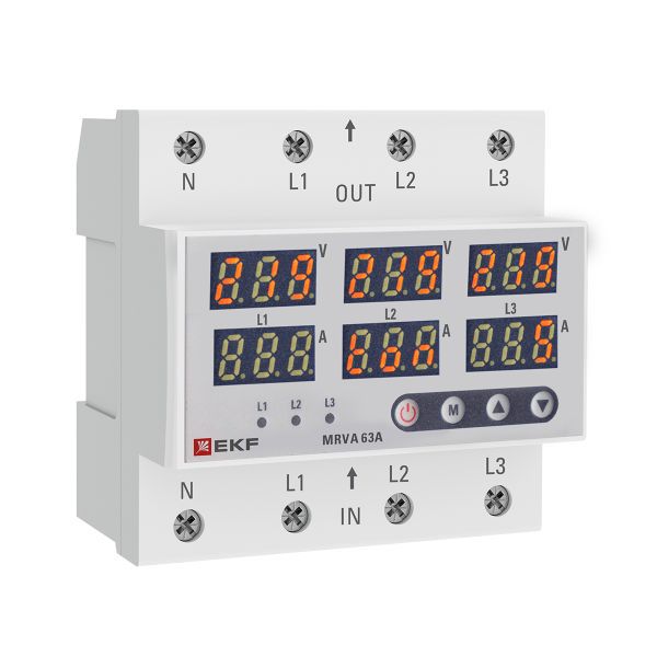 Реле напряжения и тока трехфазное с дисплеем MRVA-3 63A EKF MRVA-3-63A