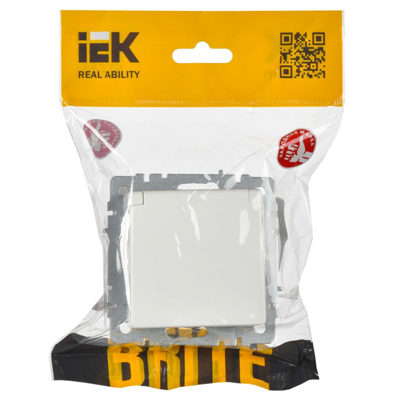 Розетка BRITE РСбш10-3-БрБ 16А IP20 с заземл. защ. шторки с крышкой механизм бел. IEK BR-R16-16-K01