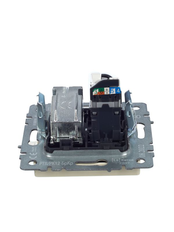 Розетка компьютерная + телевизионная 2-м Brite РТВ/РК12-БрКр RJ45 кат.5E + TV механизм беж. IEK BR-AK20-1-K10