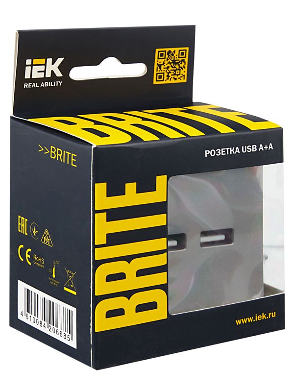 Розетка BRITE USB A+A 3.1А РЮ10-1-БрС механизм сталь IEK BR-U21-D31-K46