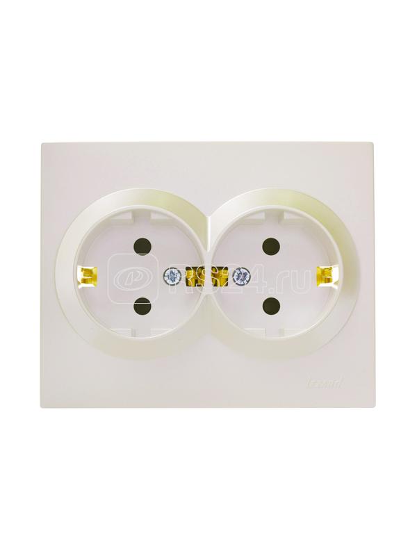 Розетка 2-м СП VESNA с заземл. со шторками ПБТ жемчуж./бел. перламутр LEZARD 742-3000-178B