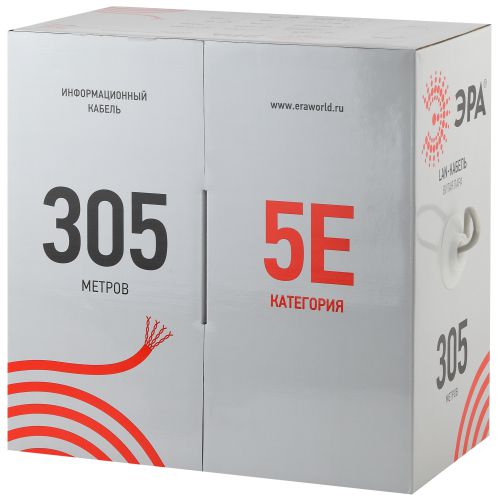 Кабель витая пара U/UTP кат.5E 4х2х24AWG solid CU PVC сер. (м) Эра Б0044429