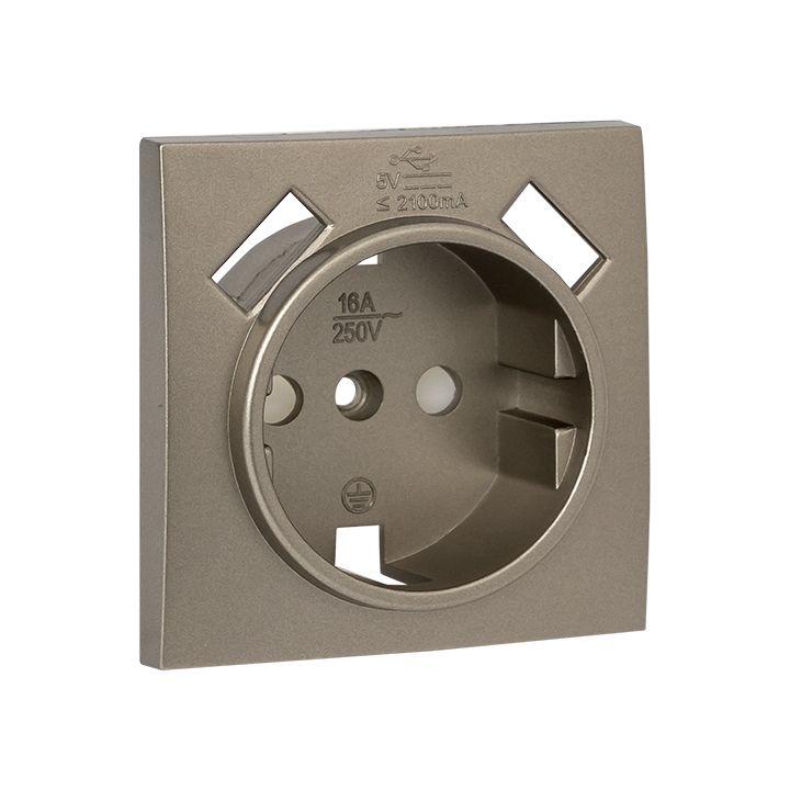 Панель лицевая Валенсия для розетки 1-м 16А защ. шторки с заземл. кашемир с 2 USB 2.1А PROxima EKF ESR16-L-028-40-2USB