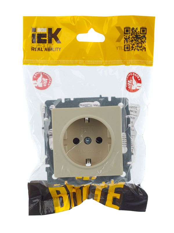 Розетка BRITE РС14-1-0-БрКр 16А с заземл. защ. шторки механизм беж. IEK BR-R14-16-K10