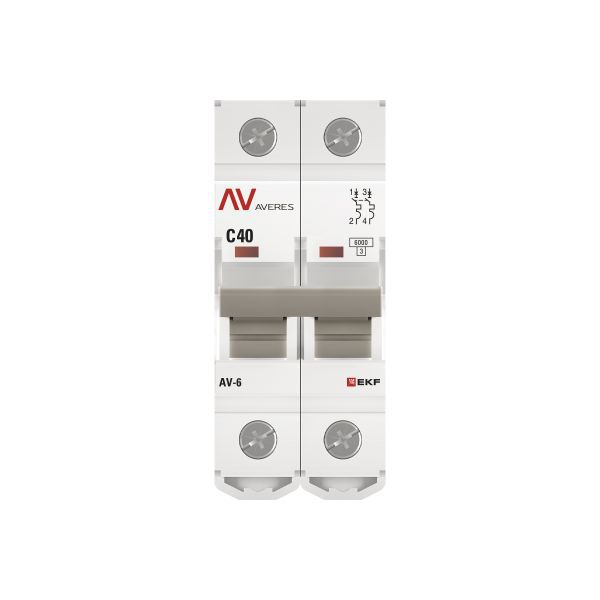 Выключатель автоматический модульный 2п C 40А 6кА AV-6 AVERES EKF mcb6-2-40C-av