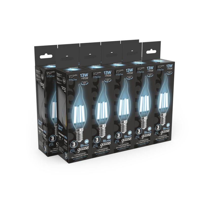 Лампа светодиодная филаментная Black Filament 13Вт свеча на ветру 4100К нейтр. бел. E14 1150лм GAUSS 104801213