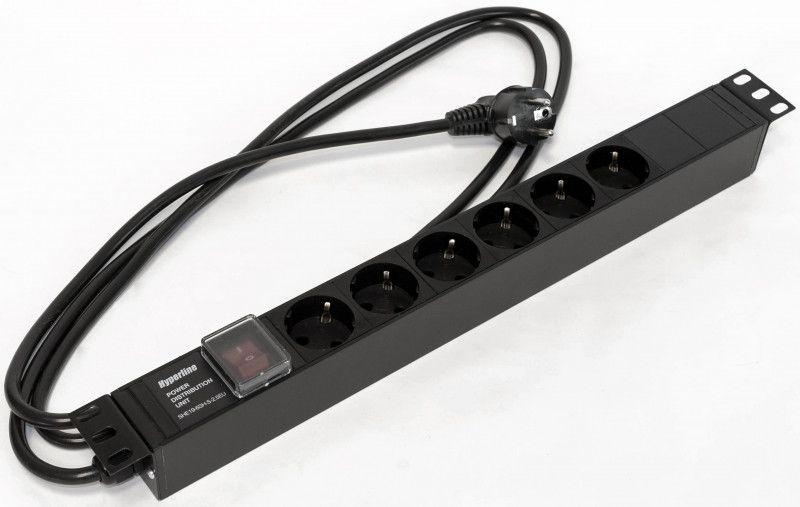 Блок розеток 6-м 16А SHE19-6SH-S-2.5EU Schuko горизонт. с выкл. шнур 2.5м Hyperline 397030