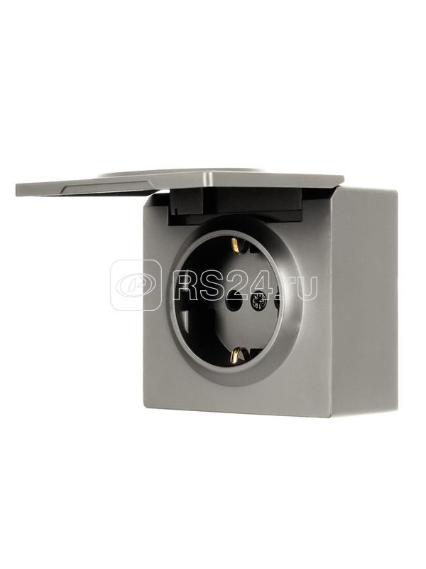 Розетка 1-мест. с заземл. с крышкой LETO ПБТ платина LEZARD 752-3500-123B