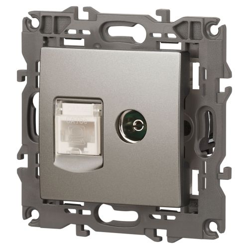 Розетка компьютерная + телевизионная Elegance 14-3110-16 RJ45+TV титан Эра Б0065768