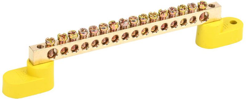 Шина PE "земля" ШНИ-6х9-16-У2-Ж на двух угловых изоляторах IEK YNN10-69-16C2-K05