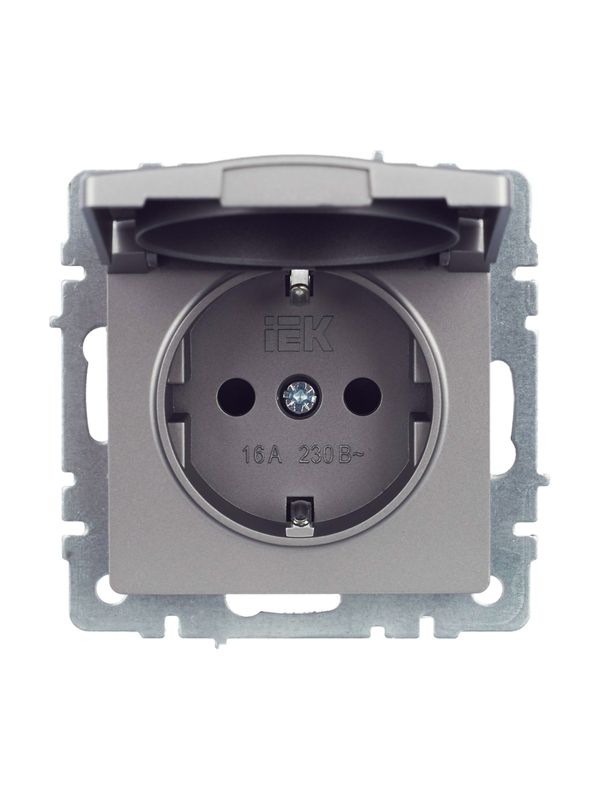Розетка BRITE РСбш10-3-44-БрС 16А IP44 с заземл. защ. шторки с крышкой механизм сталь IEK BR-R16-16-44-K46