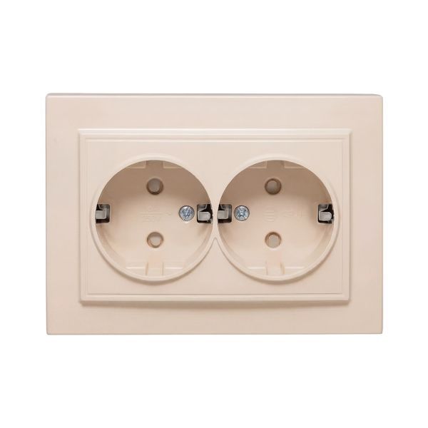 Розетка 2-м СП Минск 16А IP20 с заземл. защ. шторки бел. Basic EKF ERR16-128-100