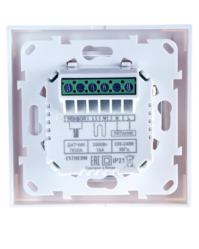 Термостат программируемый с сенсорными кнопками и датчиком темпер. пола без расписания; совместим с рамками с внутрен. размером 56х56мм Schneider Unica; Exxact и Legrand Valena бел. Extherm ET62(43)
