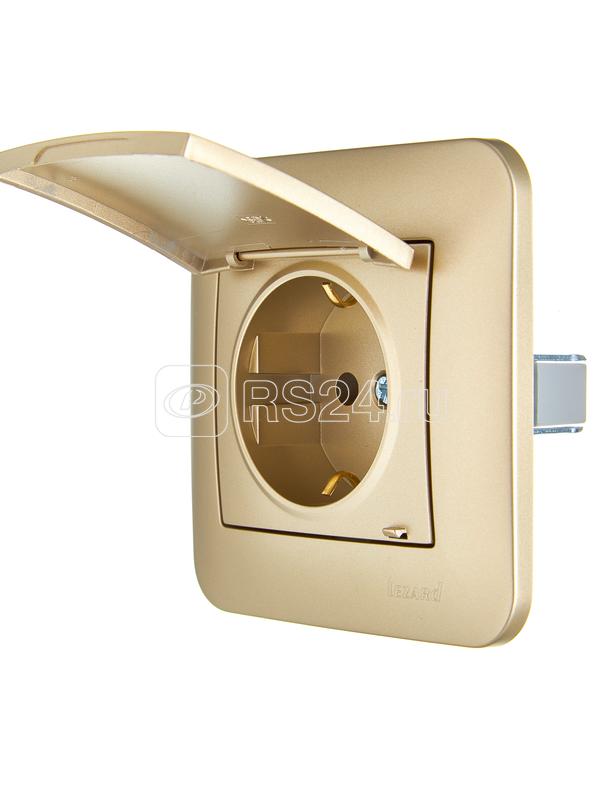 Розетка 1-м СП ASTI 16А IP20 с заземл. с крышкой термопласт в сборе золото. LEZARD 7081-3636-123В