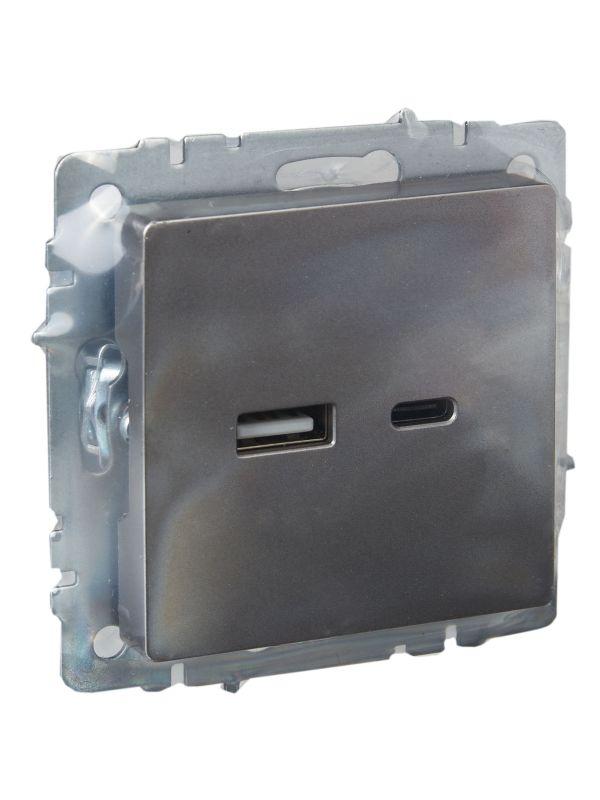 Розетка BRITE USB A+C 18Вт РЮ11-1-БрС механизм сталь IEK BR-U22-018-K46