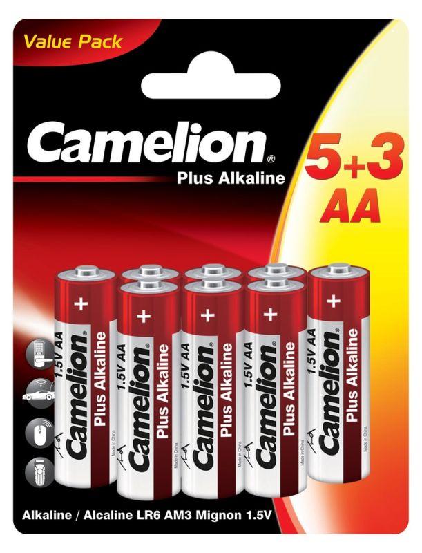 Элемент питания алкалиновый AA/LR6 1.5В Plus Alkaline LR6-BP8 BL-8 (блист.8шт) Camelion 14133