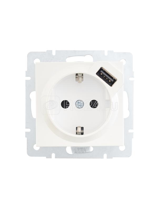 Розетка 1-м СП Vesna с заземл. с заряд. устройством USB механизм жемчуж./бел. перламутр LEZARD 742-3088-181