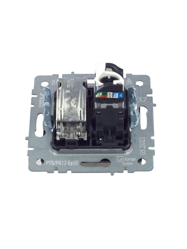 Розетка компьютерная + телевизионная 2-м Brite РТВ/РК12-БрШ RJ45 кат.5E + TV механизм шампань IEK BR-AK20-1-K37