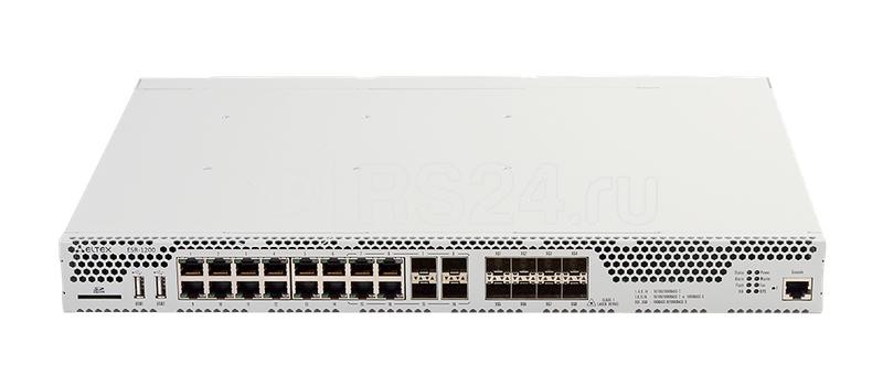 Маршрутизатор сервисный 4х combo 10/100/1000BASE-T/1000BaseX 8х 10GBASE-R SFP+ 12x 10/100/1000BASE-T 2xUSB 2.0 1 слот для SD-карт 4Gb RAM 1Gb Flash 2 слота для модулей питания ELTEX ESR-1200