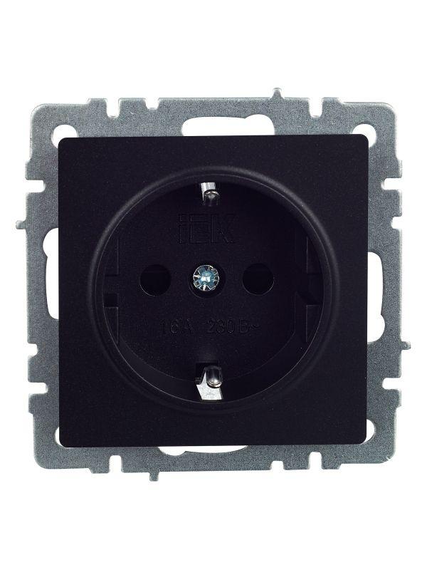 Розетка BRITE РС14-1-0-БрЧ 16А с заземл. защ. шторки механизм черн. IEK BR-R14-16-K02