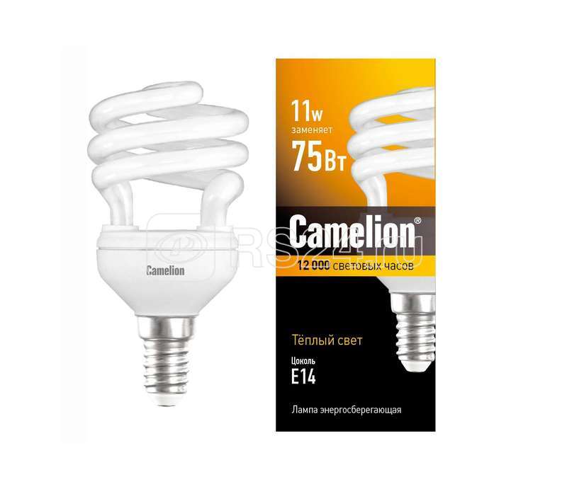 Лампа люминесцентная компакт. FC AS T2 11Вт E14 спиральная 2700К Camelion 8114