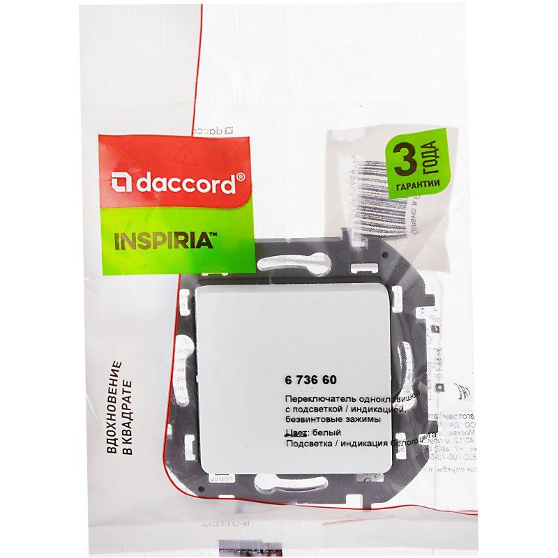 Переключатель 1-кл. Inspiria 10А IP20 250В 10AX с подсветкой/индикацией механизм бел. IEK 673660