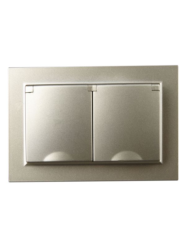 Розетка 2-м СП BRITE РСбш12-3-44-БрШ 16А в сборе IP44 с крышкой шампань IEK BR-R26-16-44-K37-F